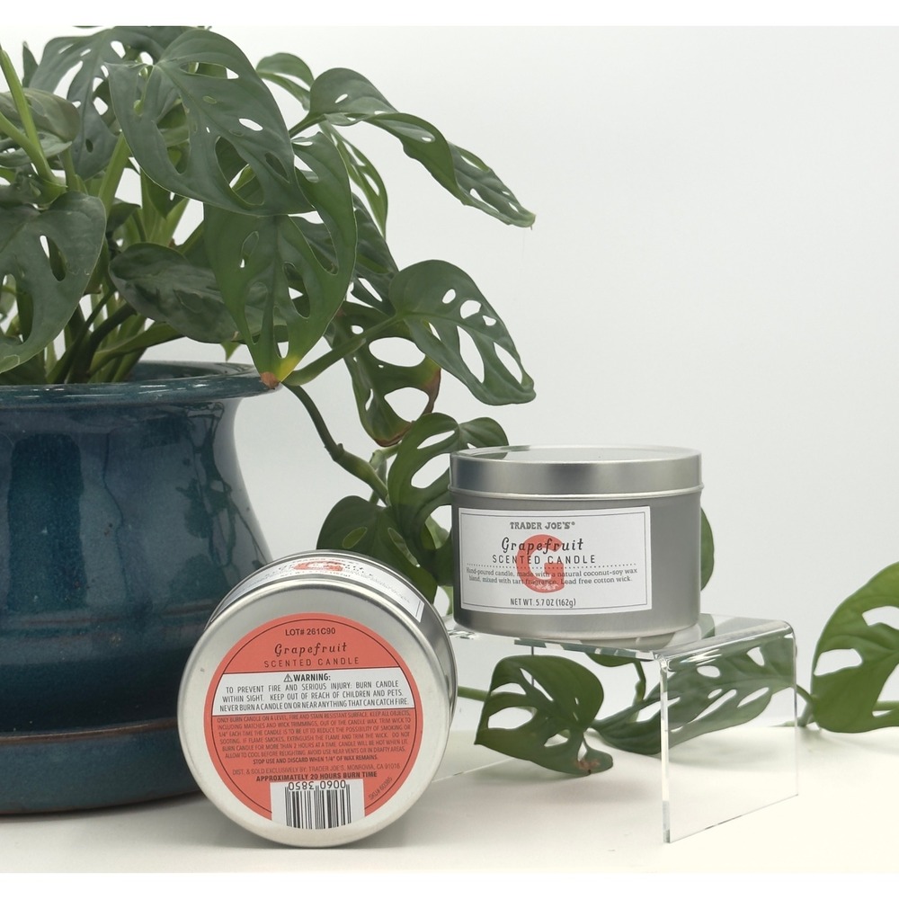 Trader Joe's Grapefruit Scented Candle 5.7 oz Coconut Soy Wax Blend Tin New